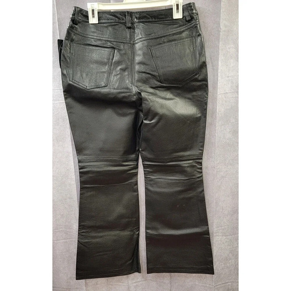NewPort News Jeanology 12P Leather Pants Straight Leg Black Vintage Biker NWT - Picture 6 of 9